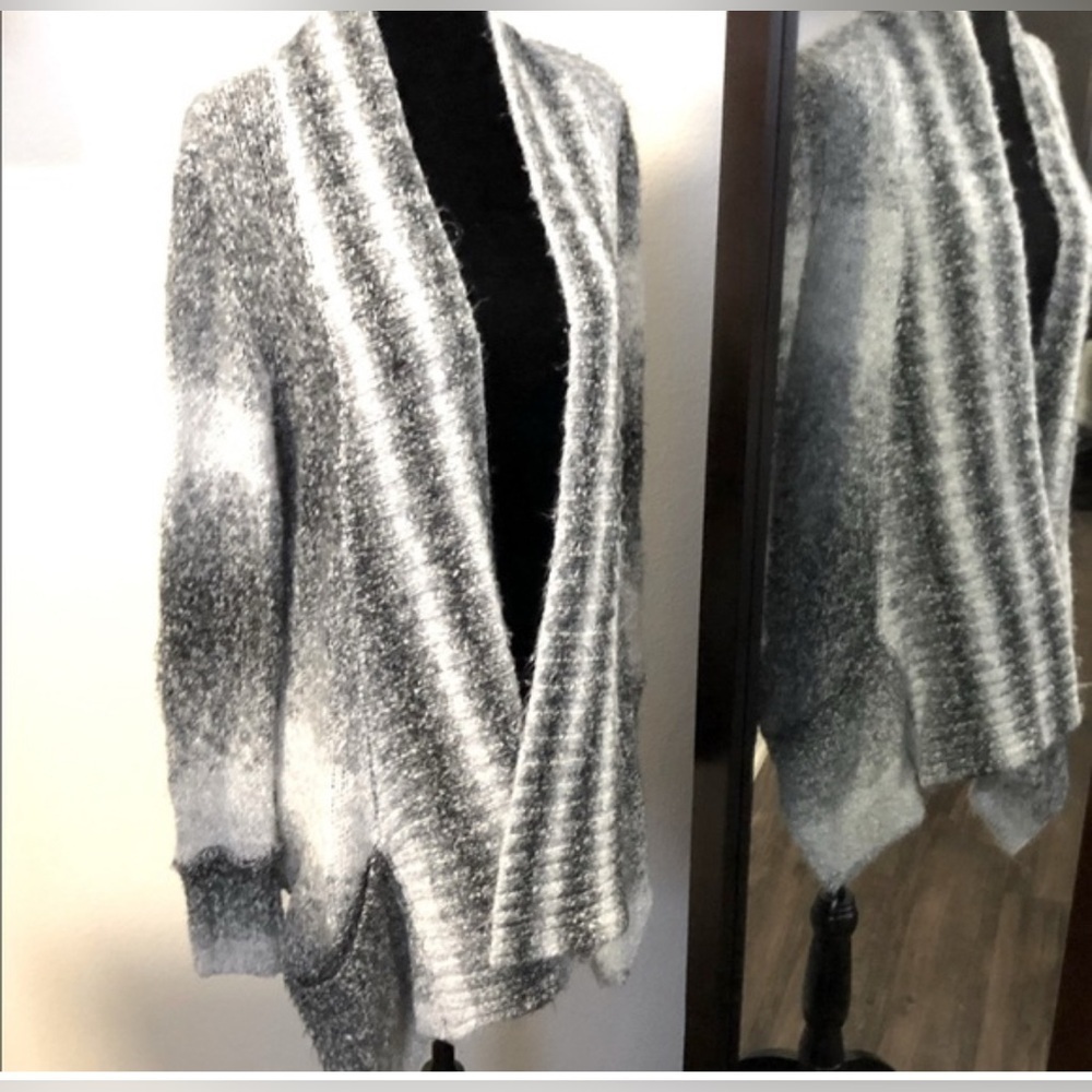 NWOT Tommy Bahama Black White Striped Open Front Cardigan Sweater Women Sz M